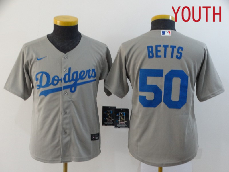 Youth Los Angeles Dodgers #50 Betts Grey Nike Game MLB Jerseys